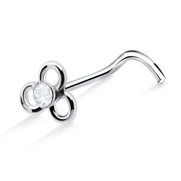 Hollow Flower with Stone Silver Curved Nose Stud NSKB-378